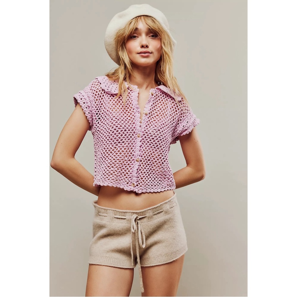Free People Lily Pink Crochet Top
